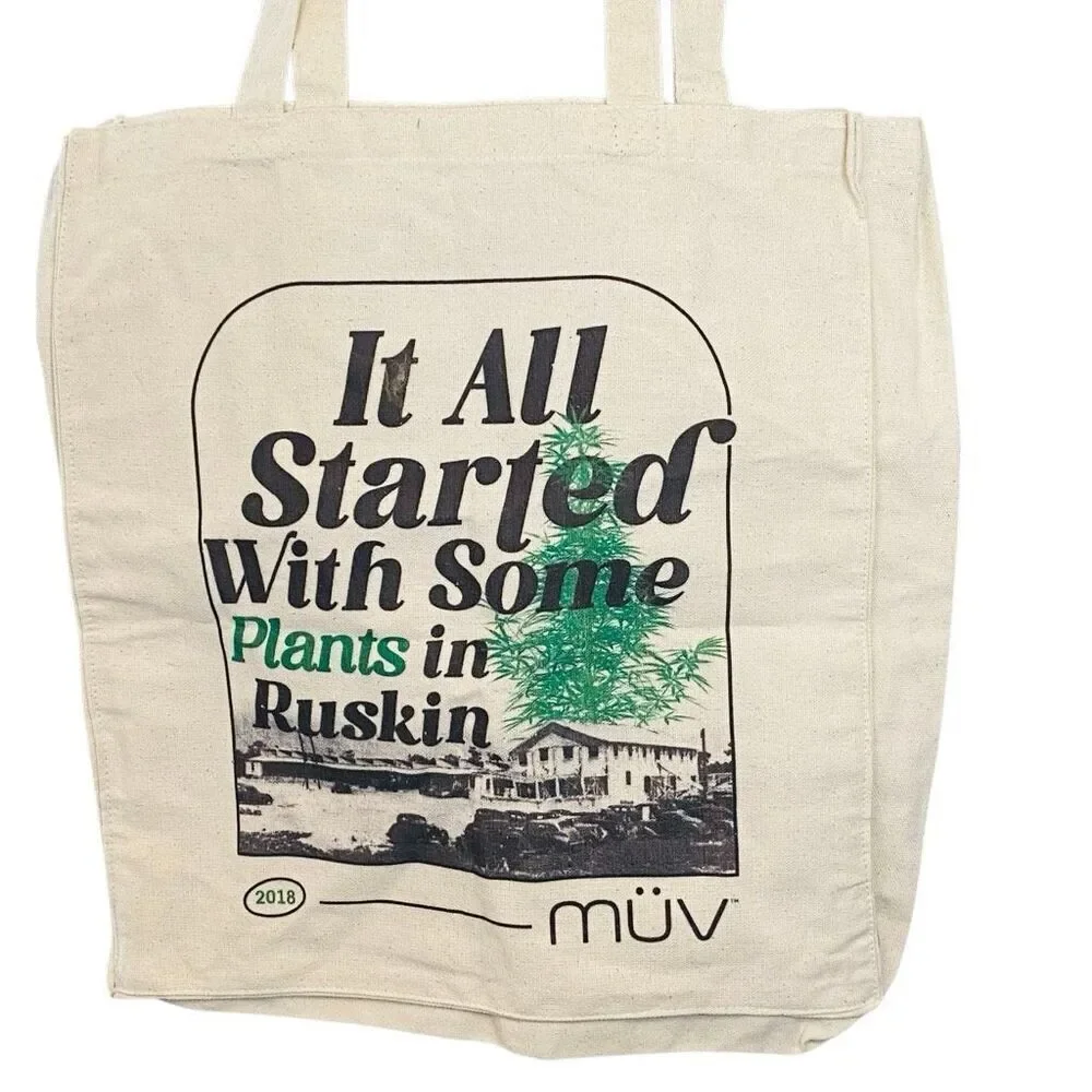 MUV It All Started With Some Plants In Ruskin Canvas Tote Bag Cream Large